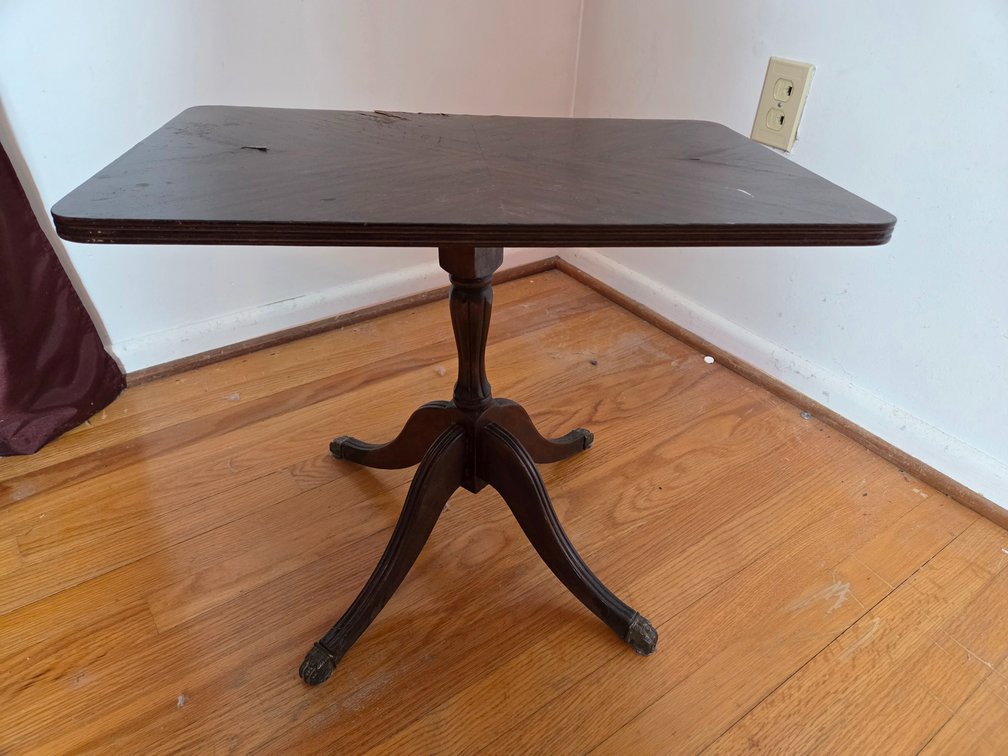 Dark Wood Pedestal Accent Table with Claw Feet