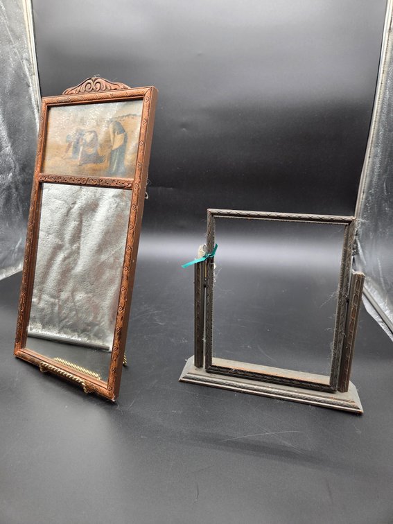 Trumeau Wall Mirror with Print and Tabletop Swivel Frame