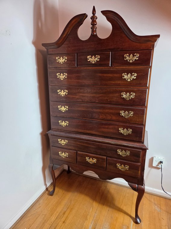 Queen Anne Style Bonnet-Top Highboy Chest of Drawers