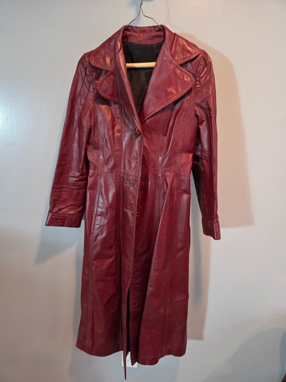 Burgundy Leather Trench Coat and Brown Leather Blazer
