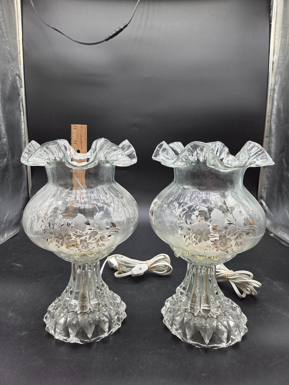 Pair of Clear Glass Electric Hurricane Lamps
