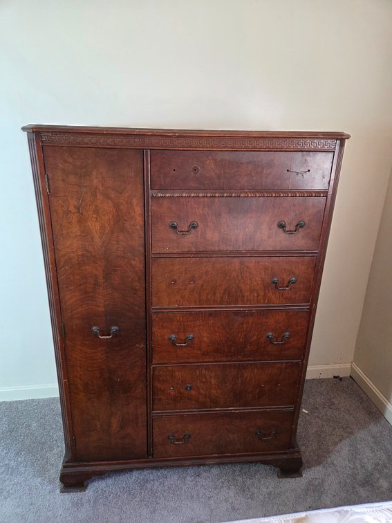 Wood Chifforobe with Wardrobe Door and Six Drawers