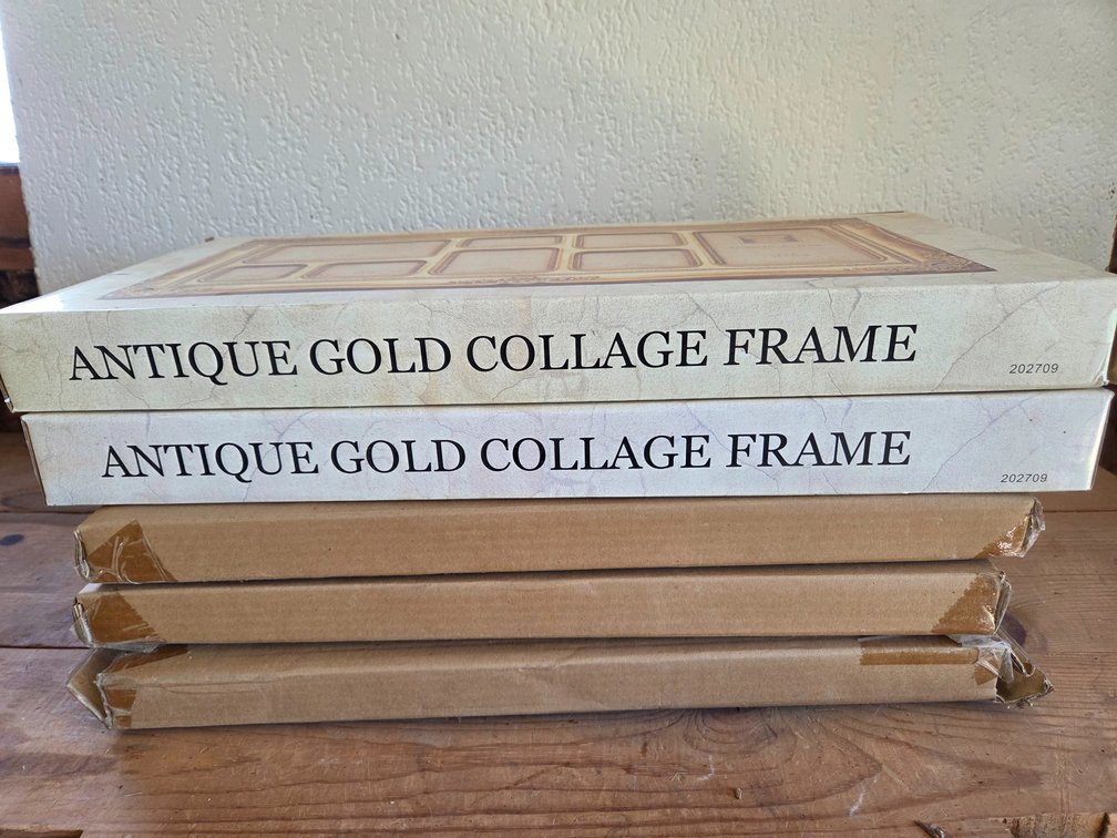 Antique Gold Collage Frames and Mahogany Finish Memory Tray