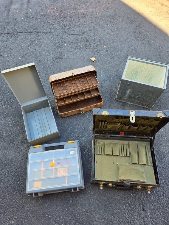 Toolboxes, Galvanized Milk Box, and Storage Cases