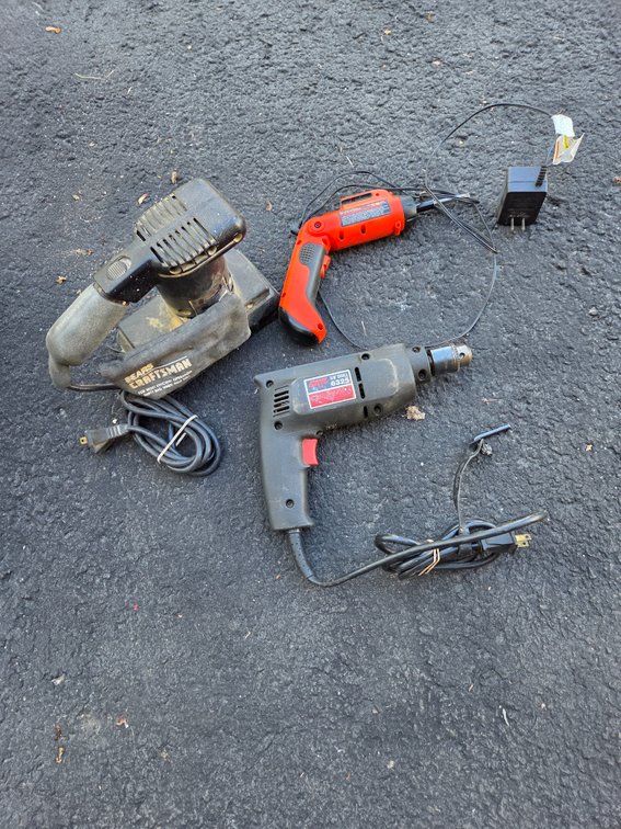 Sheet Sander, 3/8 In Drill, and Cordless Screwdriver