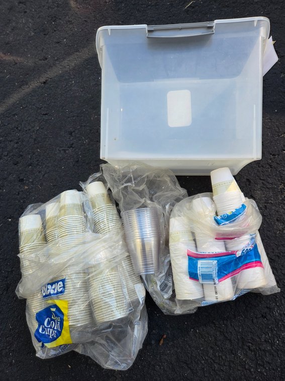 Paper Cold Cups, Plastic Cups, and Plastic Storage Tote
