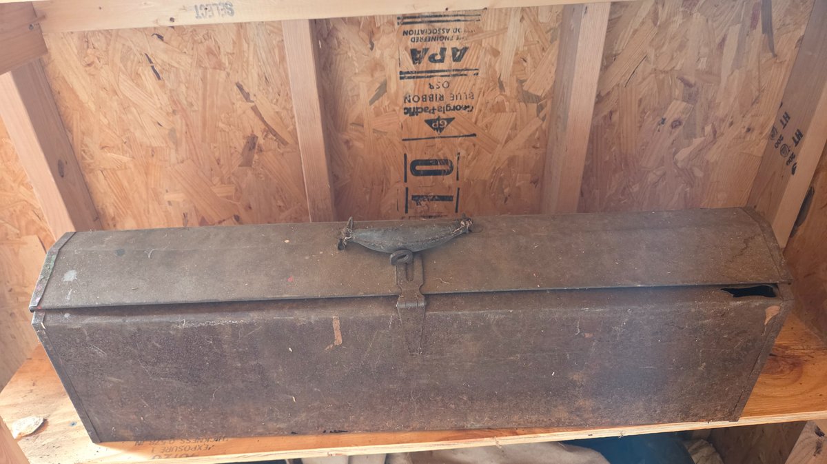 Metal Toolbox with Hand Plane, Hatchet, and Hand Tools