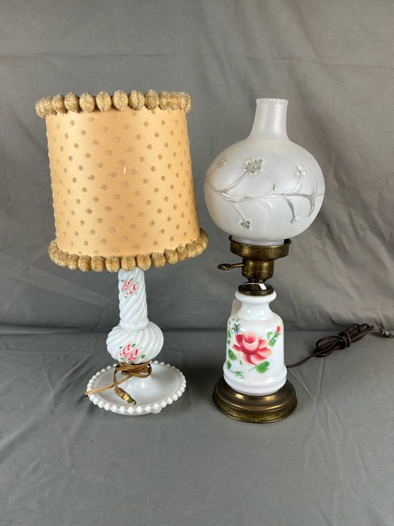 Electric Hurricane Lamp with Hand-Painted Glass Base