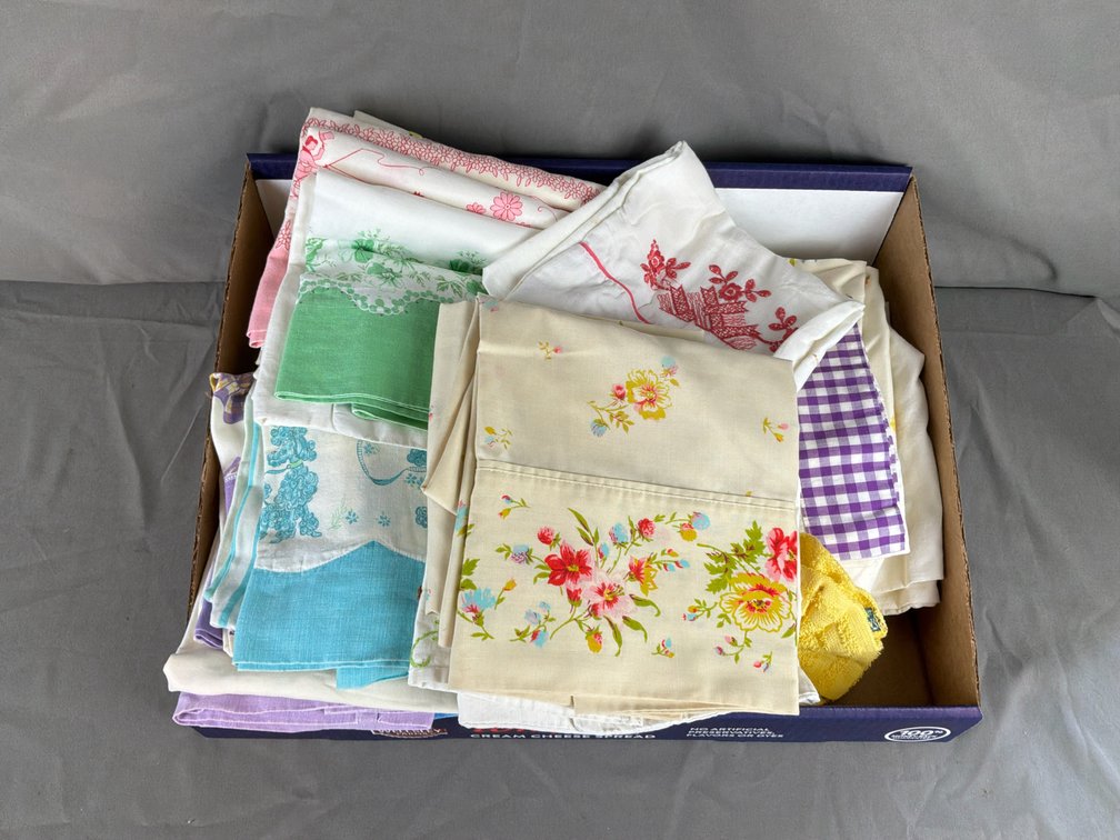Embroidered Pillowcases, Printed Linens, and Textiles