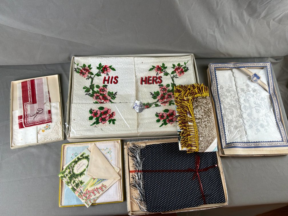 Boxed Handkerchiefs, Towels, Linens, and Scarf