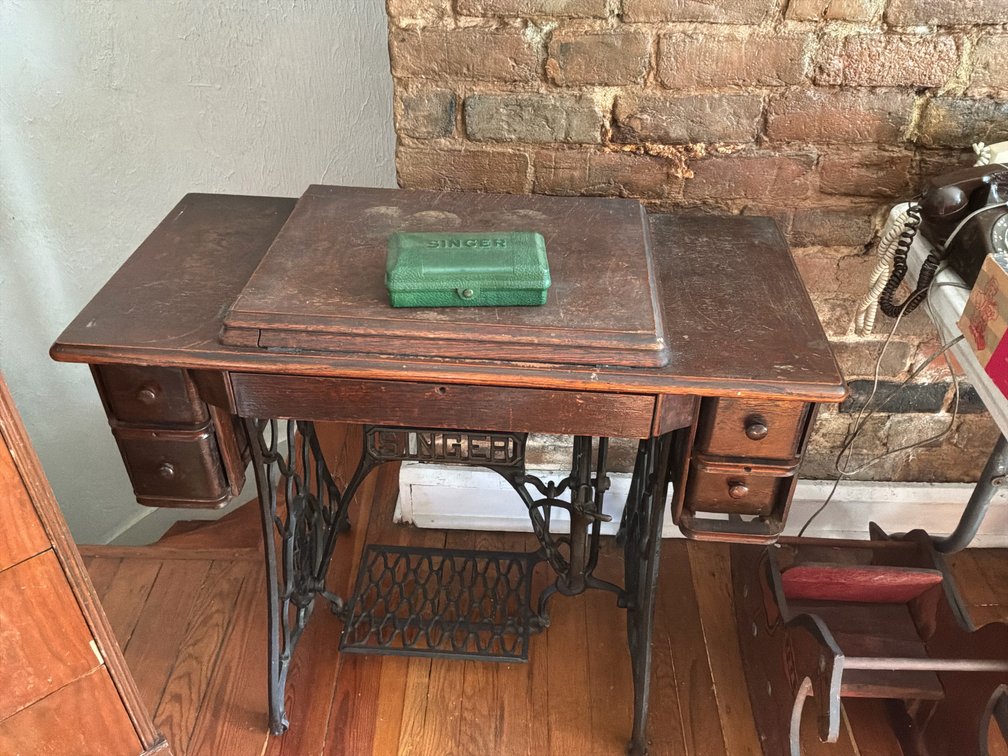Singer Treadle Sewing Machine with Cabinet and Buttonholer