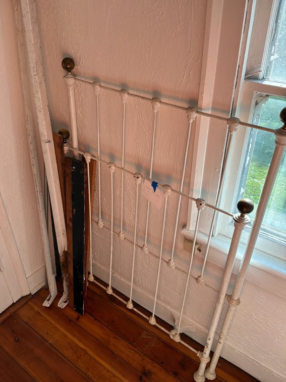 White Painted Metal Bed Frame with Brass Finials