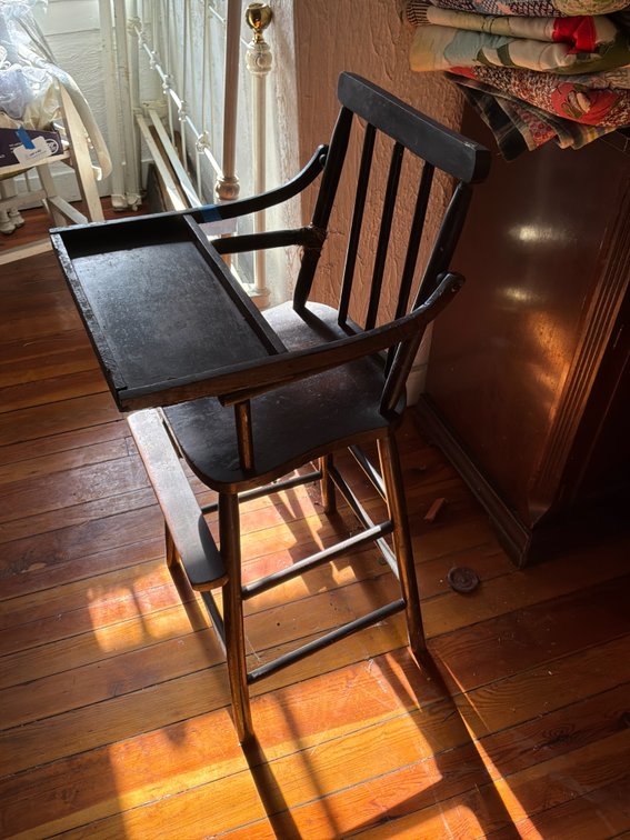 Dark-Finished Wooden High Chair with Tray