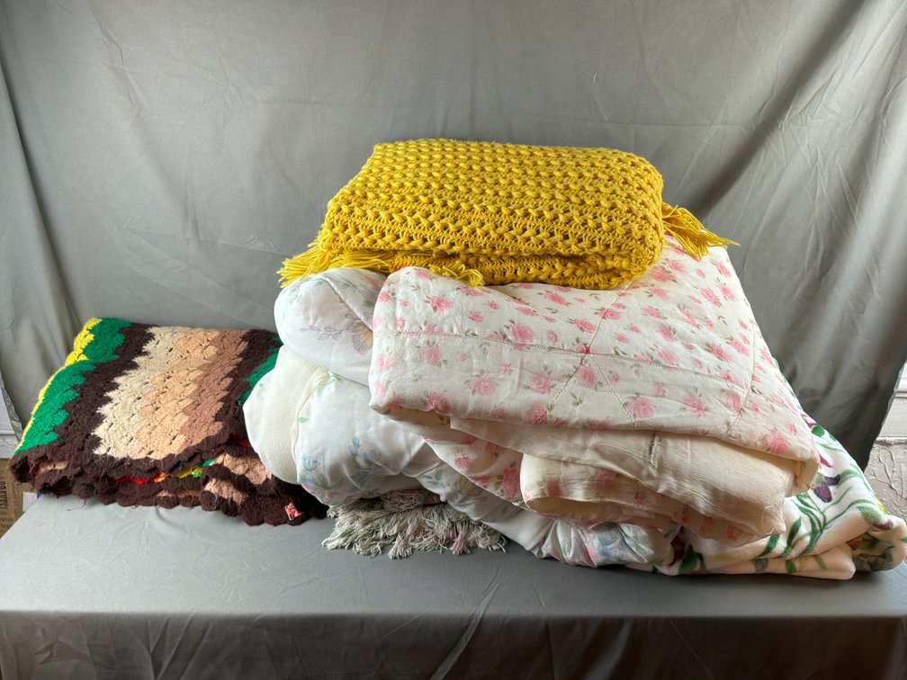 Floral Quilted Comforters, Crocheted Afghans, and Throws