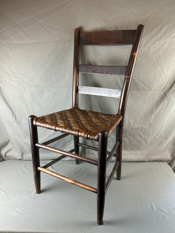 Wooden Ladder-Back Chair with Woven Splint Seat