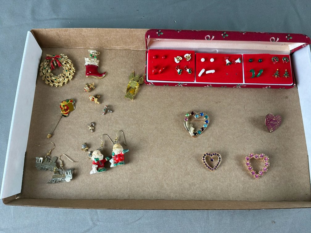 Holiday and Heart Costume Jewelry Brooches and Earrings