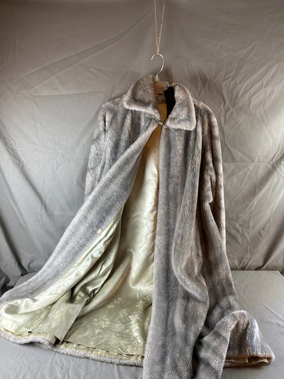 Silvery-Gray Plush Faux Fur Full-Length Coat