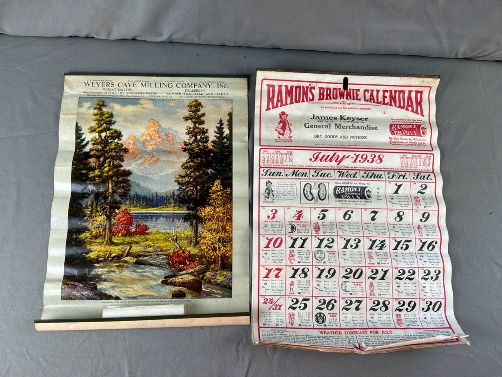 1936 and 1938 Paper Advertising Calendars