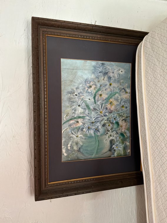 Framed Floral Still Life Painting in Carved Wooden Frame