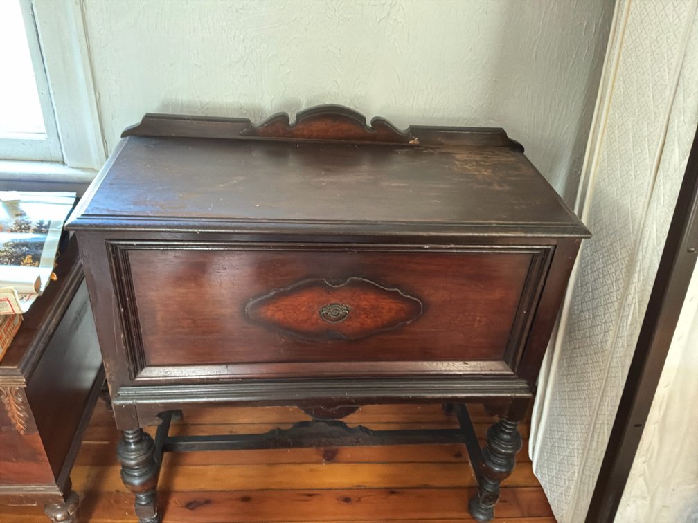 Dark Wood Drop-Front Cabinet on Turned Legs