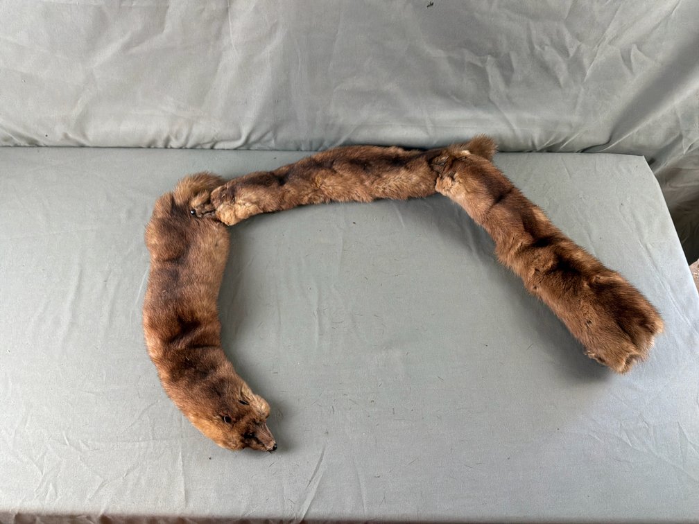 Natural Brown Fur Three-Pelt Stole with Toggle Fastener