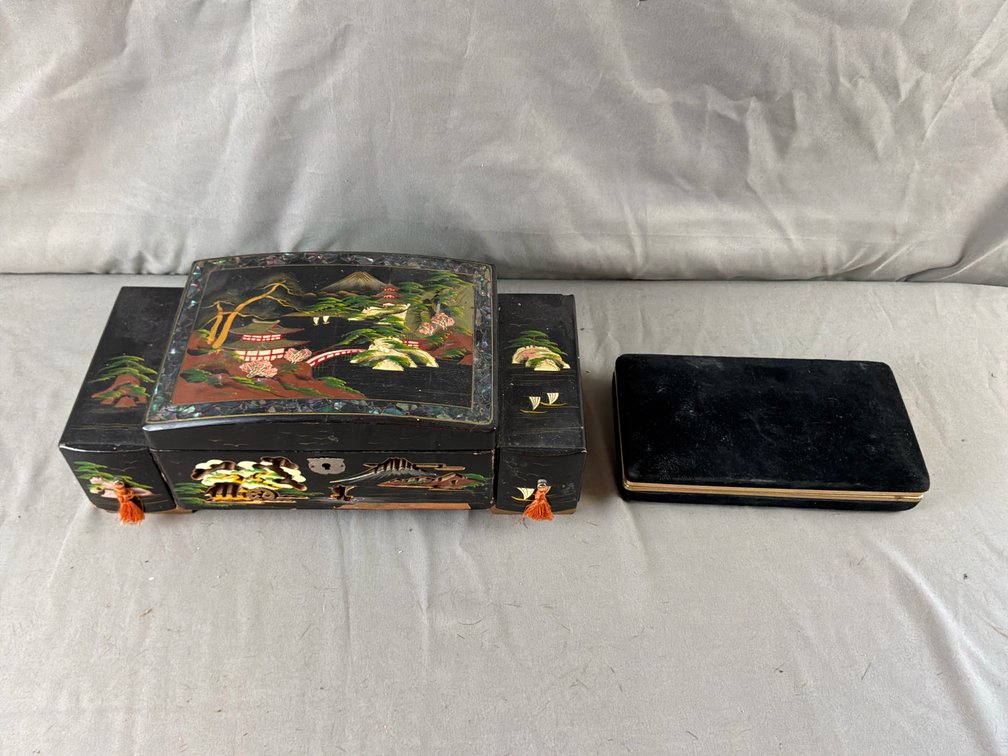 Black Lacquer Jewelry Box and Velvet Jewelry Case