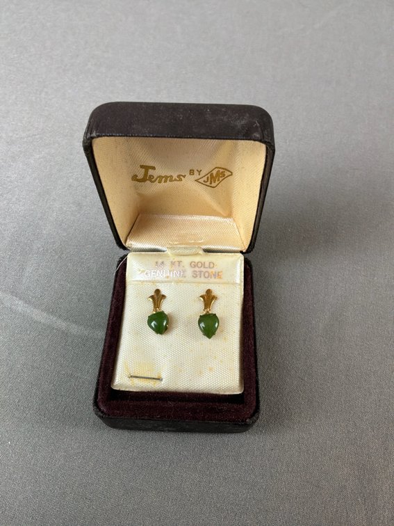 Jems by JMS 14K Gold and Green Stone Heart Drop Earrings