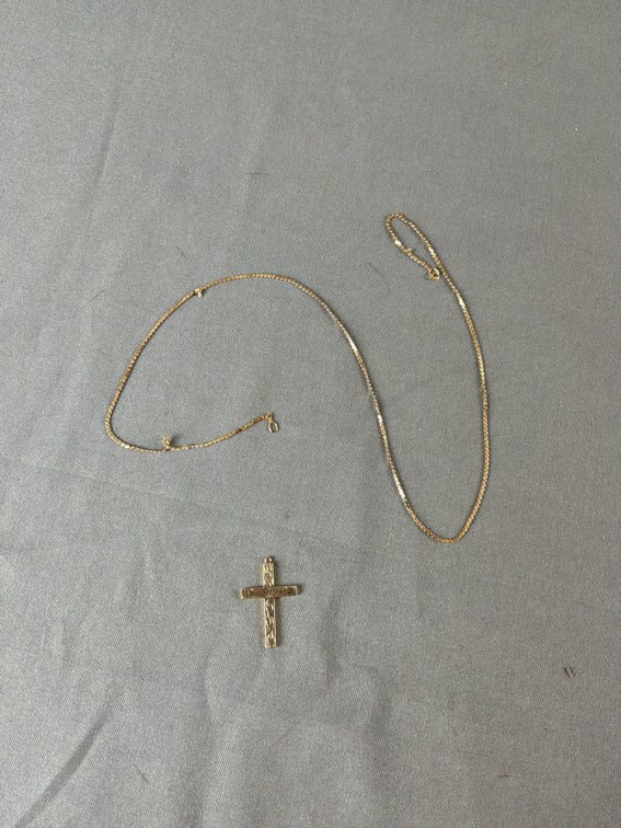 10K Yellow Gold Engraved Cross Pendant and Chain