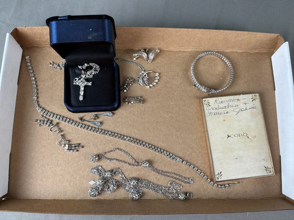 Silver-Tone Rhinestone Necklaces, Earrings, and Jewelry
