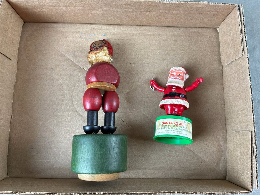 Plastic and Wood Santa Claus Push Button Puppets