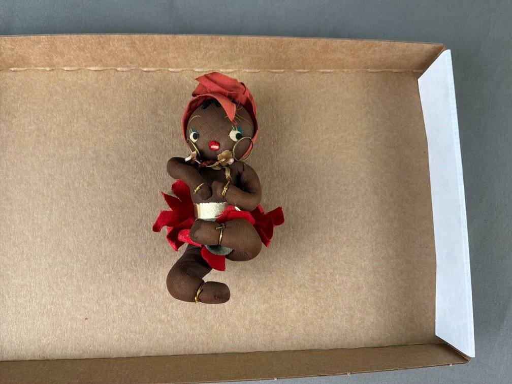 Brown Cloth Doll with Red Headwrap and Skirt