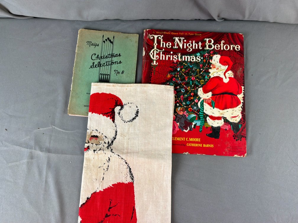 Christmas Books and Printed Santa Claus Fabric Towel