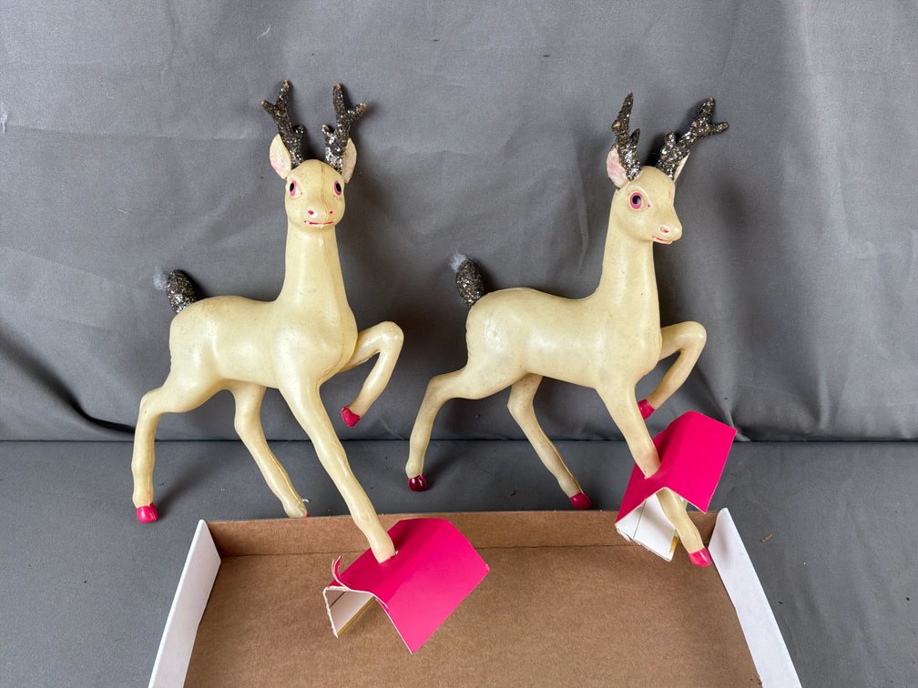 Molded Prancing Reindeer Figurines with Packaging