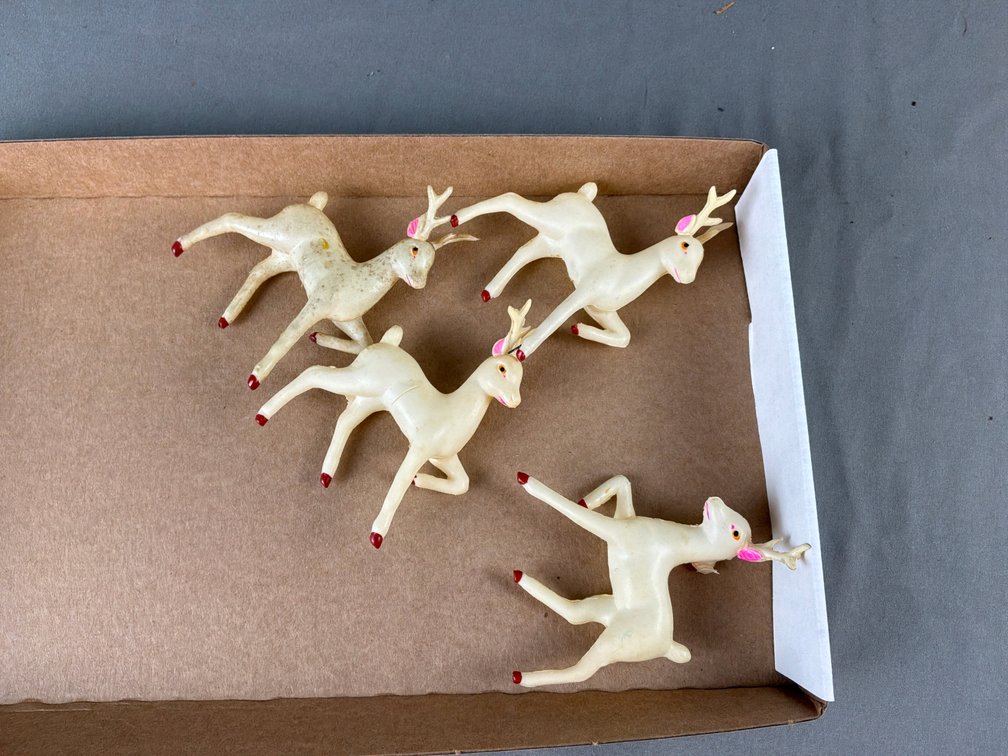 Molded Plastic Leaping Reindeer Figurines