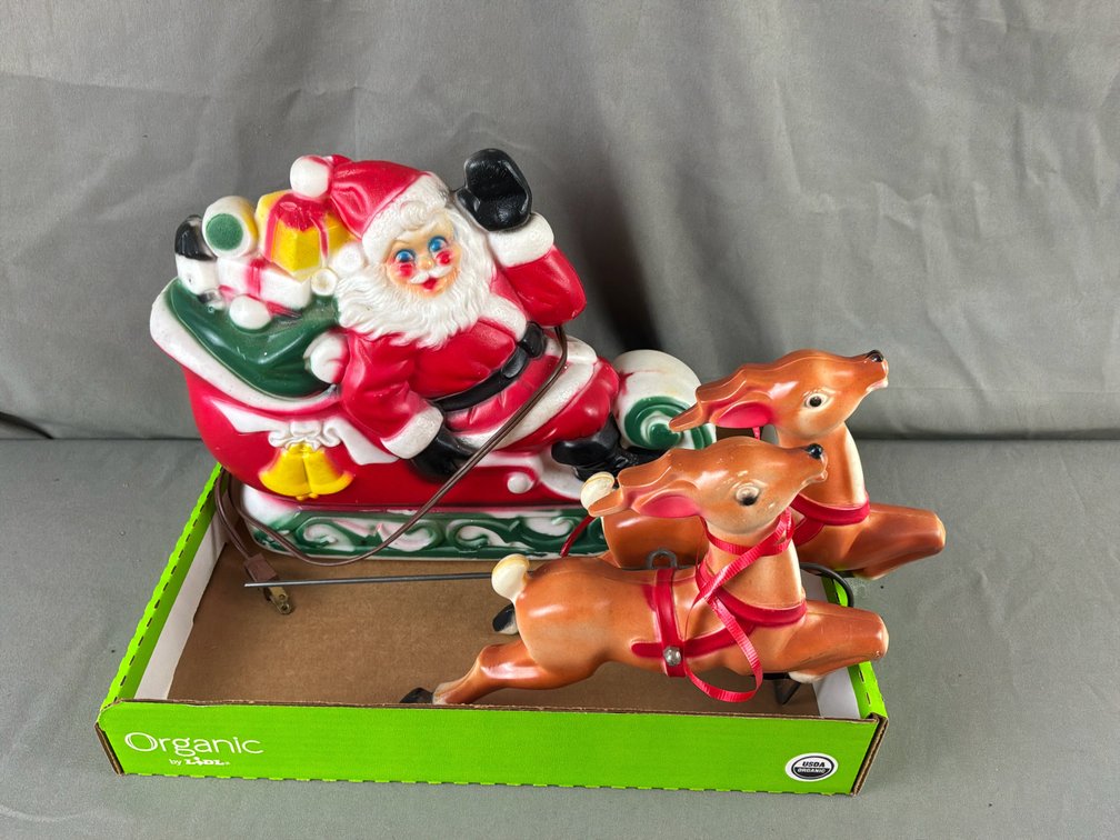 Empire Illuminated Plastic Santa in Sleigh with Reindeer