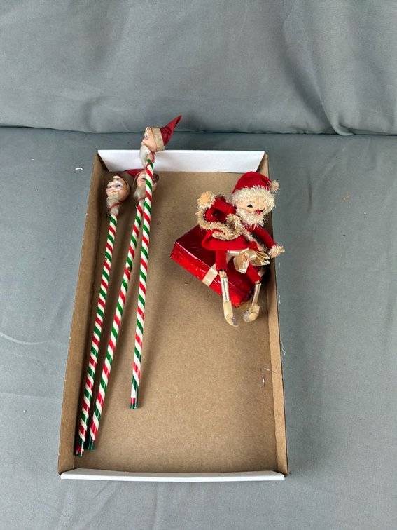 Santa Claus Candy Cane Picks and Gift Box Figure
