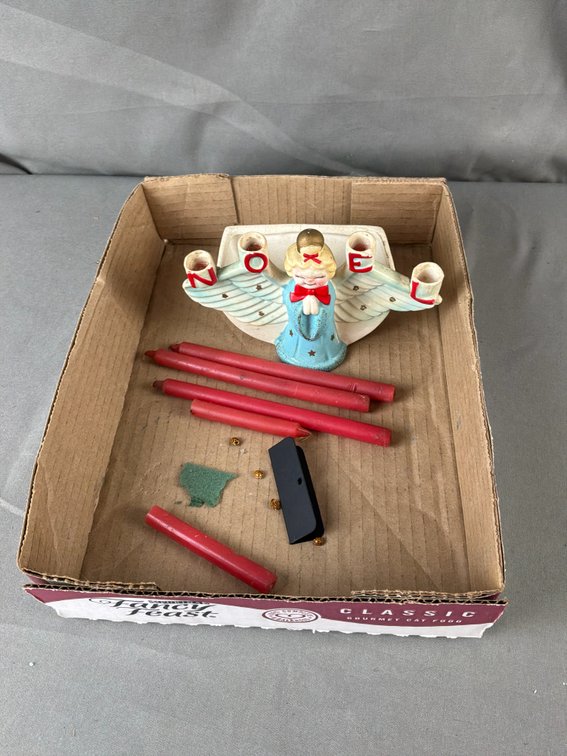 Ceramic NOEL Angel Candle Holder with Taper Candles