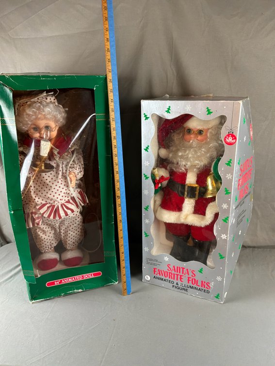 Boxed Animated Holiday Doll and Santa Claus Figures