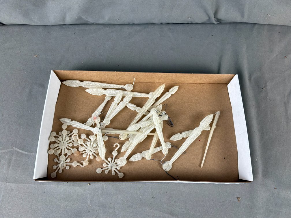 Frosted Plastic Icicle and Snowflake Christmas Ornaments