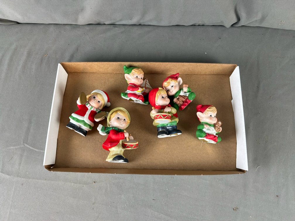 Painted Ceramic Christmas Elf and Child Figurines