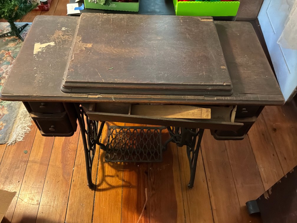 Treadle Sewing Machine with Wood Cabinet and Cast Iron Base