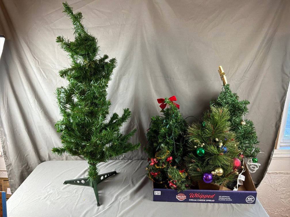 Artificial Christmas Tree and Decorated Tabletop Trees