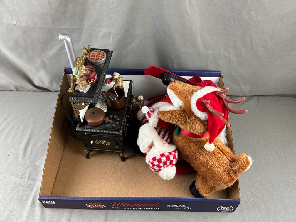 Miniature Stove Figurine and Christmas Decorations