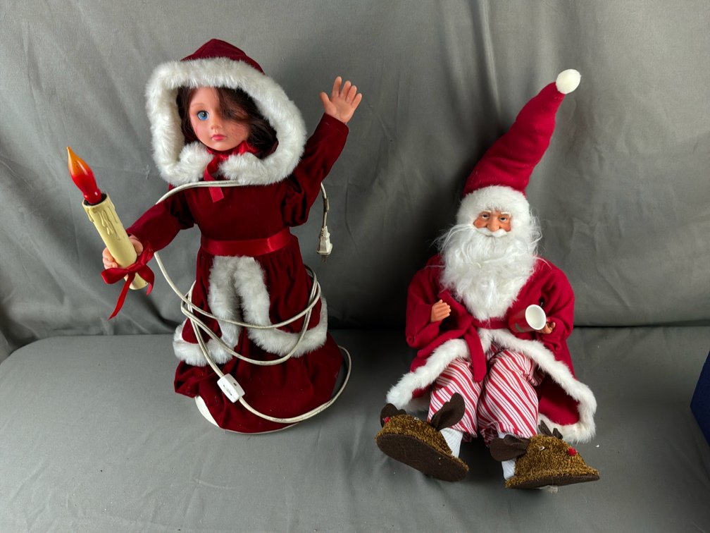 Holiday Electric Candle Figure and Seated Santa Claus Doll