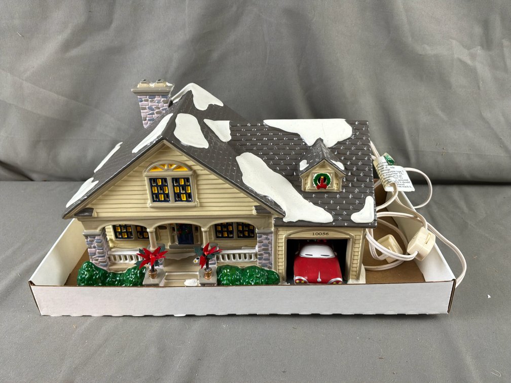 Lighted Miniature Holiday Village House with Garage