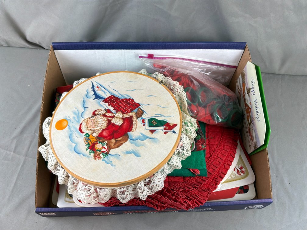 Christmas Table Linens, Embroidery Hoop, and Holiday Decor