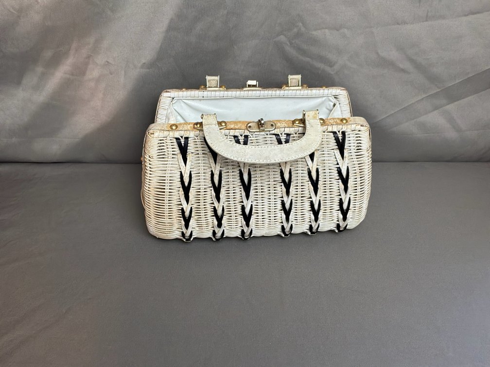 Bonnie International White Woven Wicker Handbag