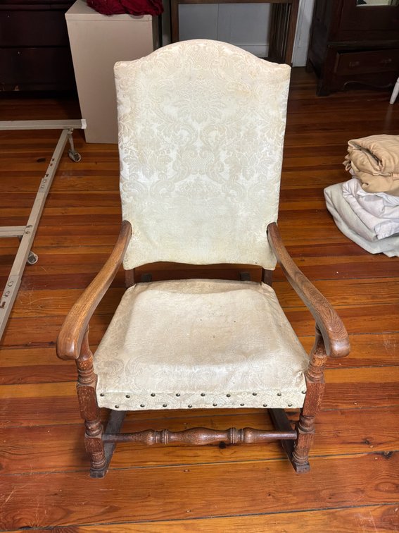 Walnut Rocking Chair with Damask Upholstery