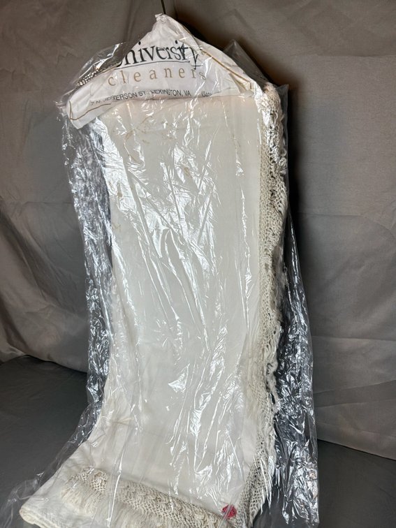 Off-White Woven Textile with Crochet Fringe Trim