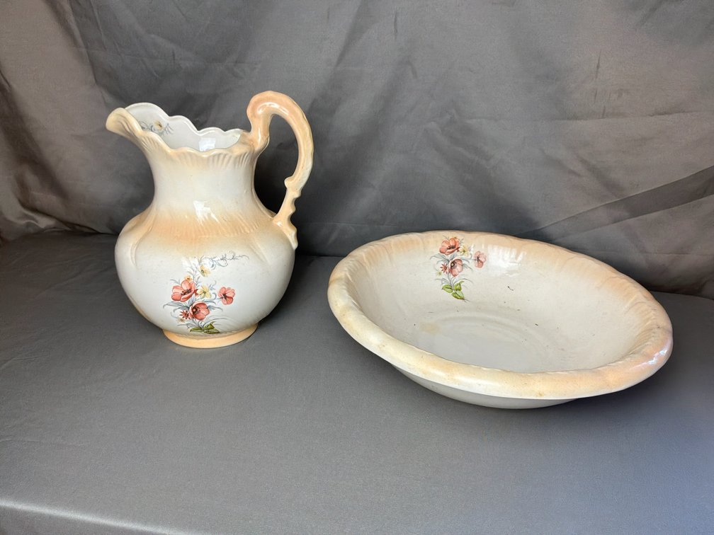 Two-Piece Ceramic Wash Pitcher and Basin Set